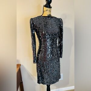 Elegant Vintage Black Sequin Long Sleeve Dress